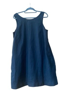 Athleta Black Linen Swing Dress XL Sleeveless Pockets Lightweight Lined Mini